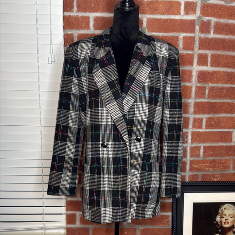 Norton McNaughton Black and White Blazer Classic Plaid